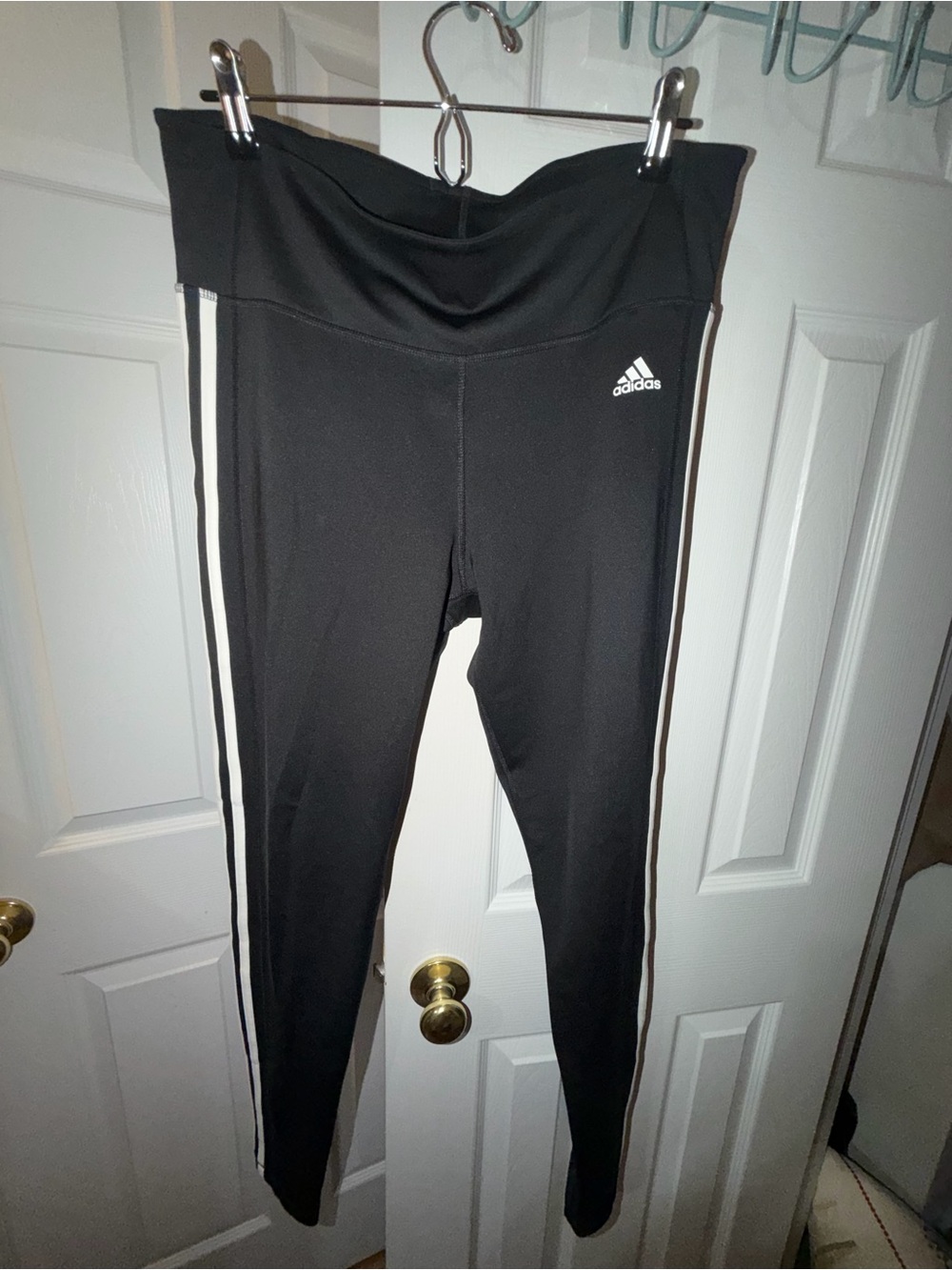 Adidas Black Leggings/Track Pants with White Side Stripes